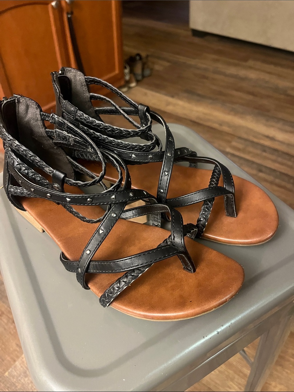 Jellypop Black Braided Strappy Gladiator Sandals